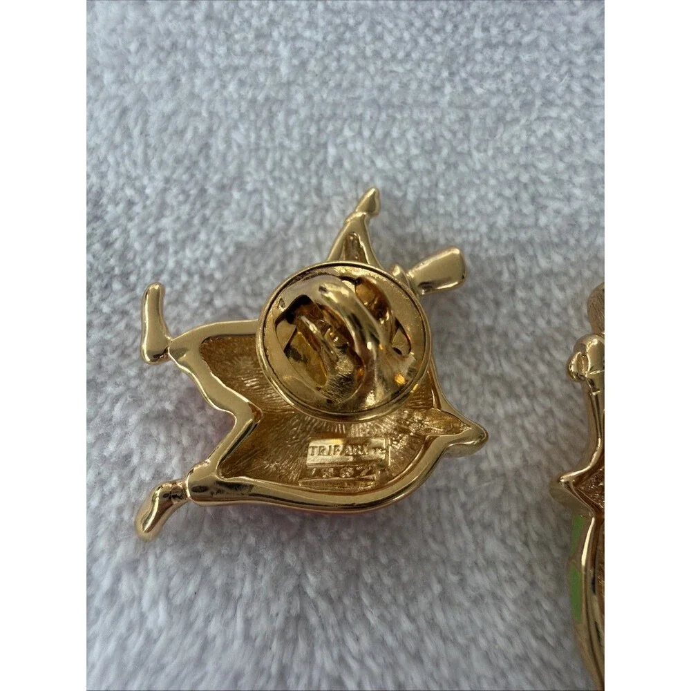 Vintage Trifari Enamel Clown Pins Tie Tacks 1997 Set Of 3 Gold Whimsical Circus